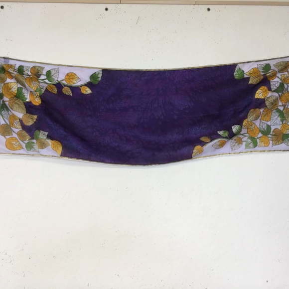 3/$50! Trade Routes Silk Scarf Long w Gold Leaves - Picture 5 of 5